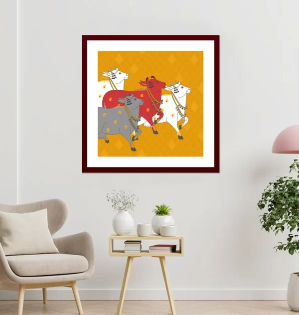 Indian Pichwai Art Colorful Cows