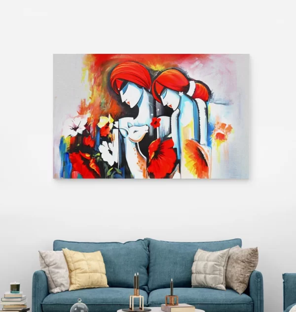Radha Krishna with floral & deer Framed Spiritual Art Print Wall Art