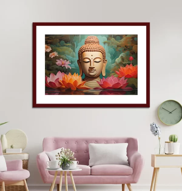 Buddha Face With Lotus Flower -Wall Art