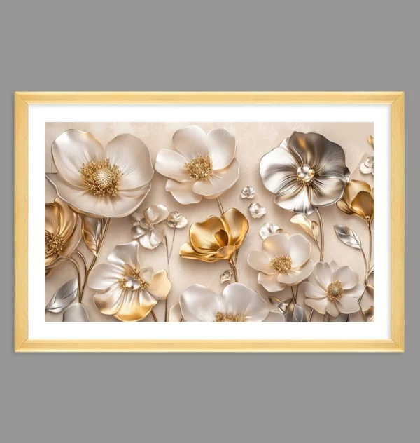 Flowers wall Art 3D of flowers with gold and silver