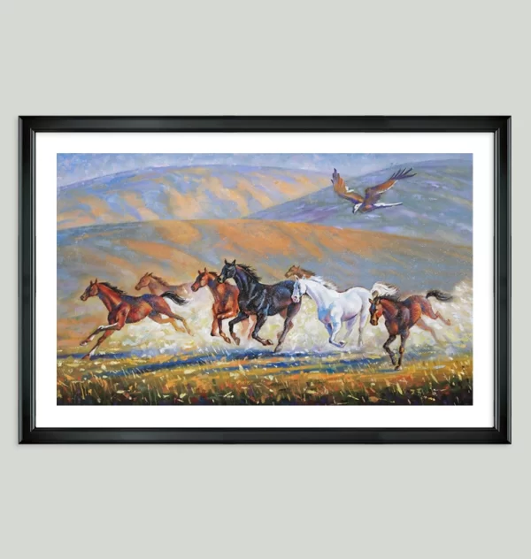 Seven Running Horses and Eagle wall Art