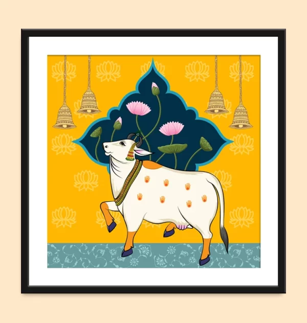 Indian Traditional Pichwai Cow with background Lotus