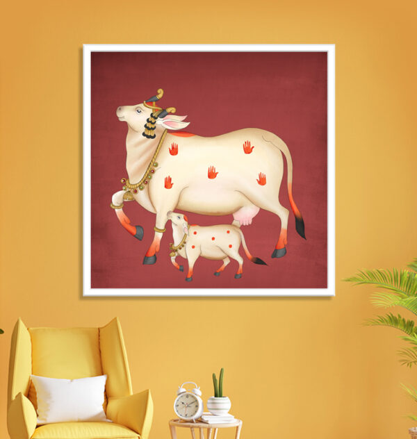 Kamdhenu Cow Vastu Pichwai Wall Painting for Living room