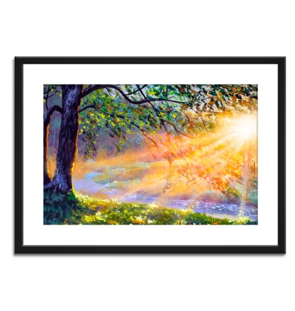 Morning in forest on pond water canvas art print