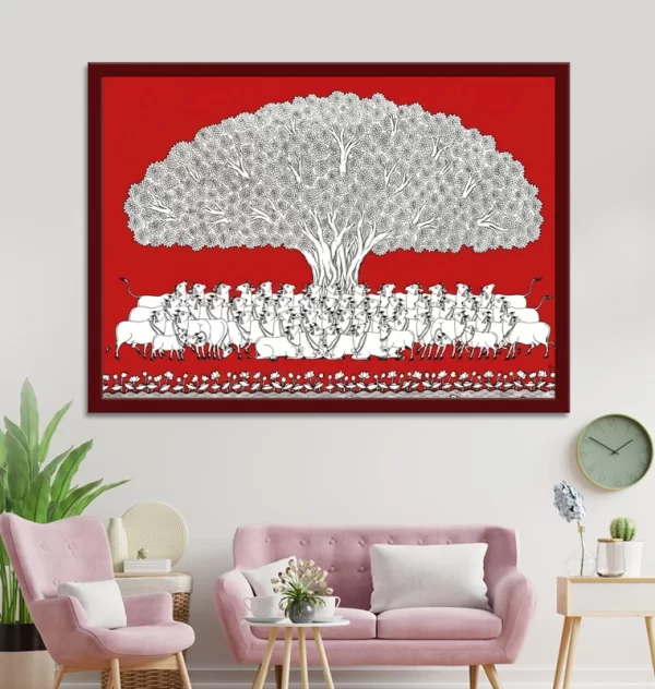 Traditional Pichwai Painting Tree of Life & Cows Painting for living room